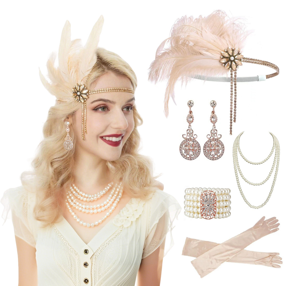 Pearl Necklace Set - طقم مجوهرات حفلات عتيق من عشرينيات