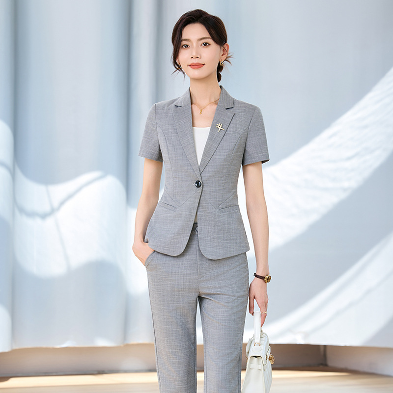 Women Formal Wear For Interview - طقم بدلة نسائية بأكمام قصيرة للربيع