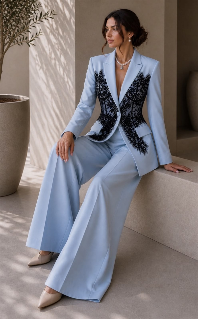 Women'S Formal Wear Wedding - طقم بدلة نسائية أنيقة باللون الأزرق