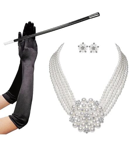 Pearl Necklace Set - أودري بيرن قلادة اللؤلؤ والإسورة ،
