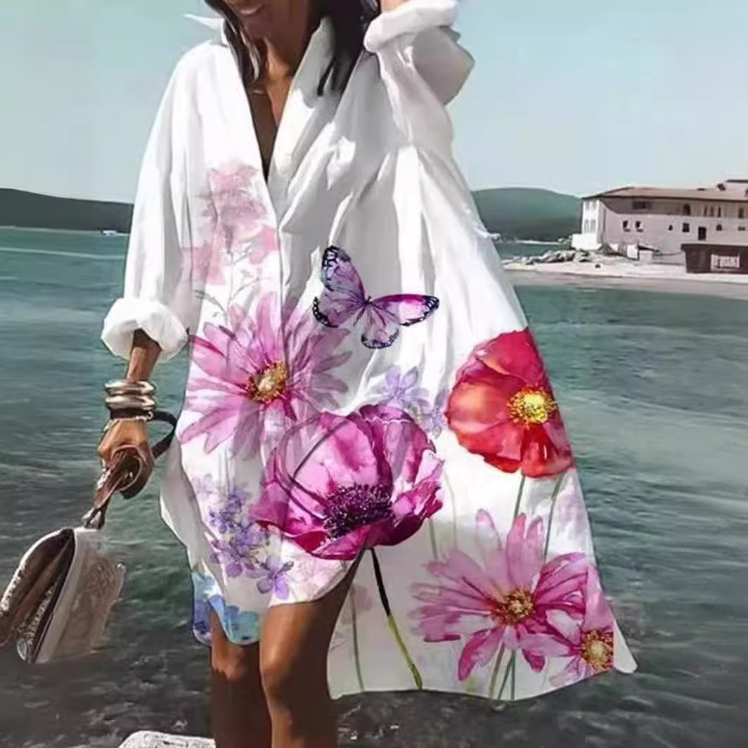 Women Formal Office Wear Tops - فستان قميص فضفاض بمقاس كبير لعام