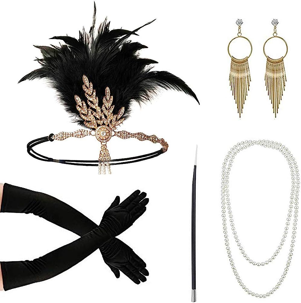 Pearl Necklace Set - PESENAR 1920s موضة الزعنفة عقال حامل