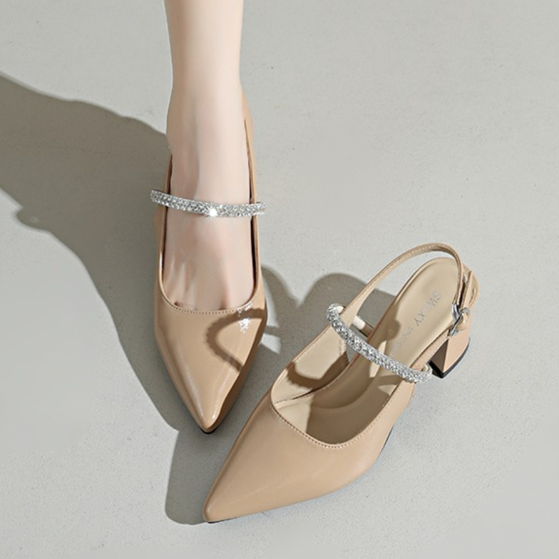 Formal Women Daily Wear Shoes - أحذية نسائية بكعب مربع مرصعة بالأحجار