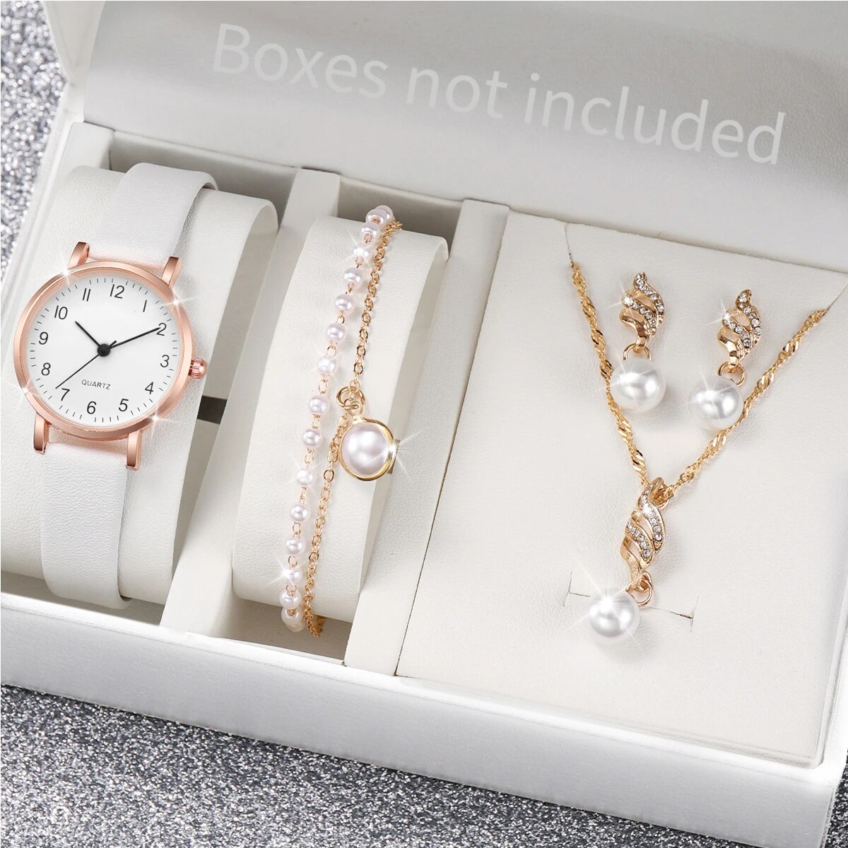 Pearl Necklace Set - طقم ساعة نسائية من الذهب الوردي