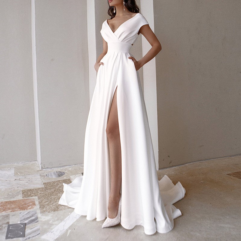 Women Formal Wear Black And White - فستان سهرة نسائي جديد أنيق طويل