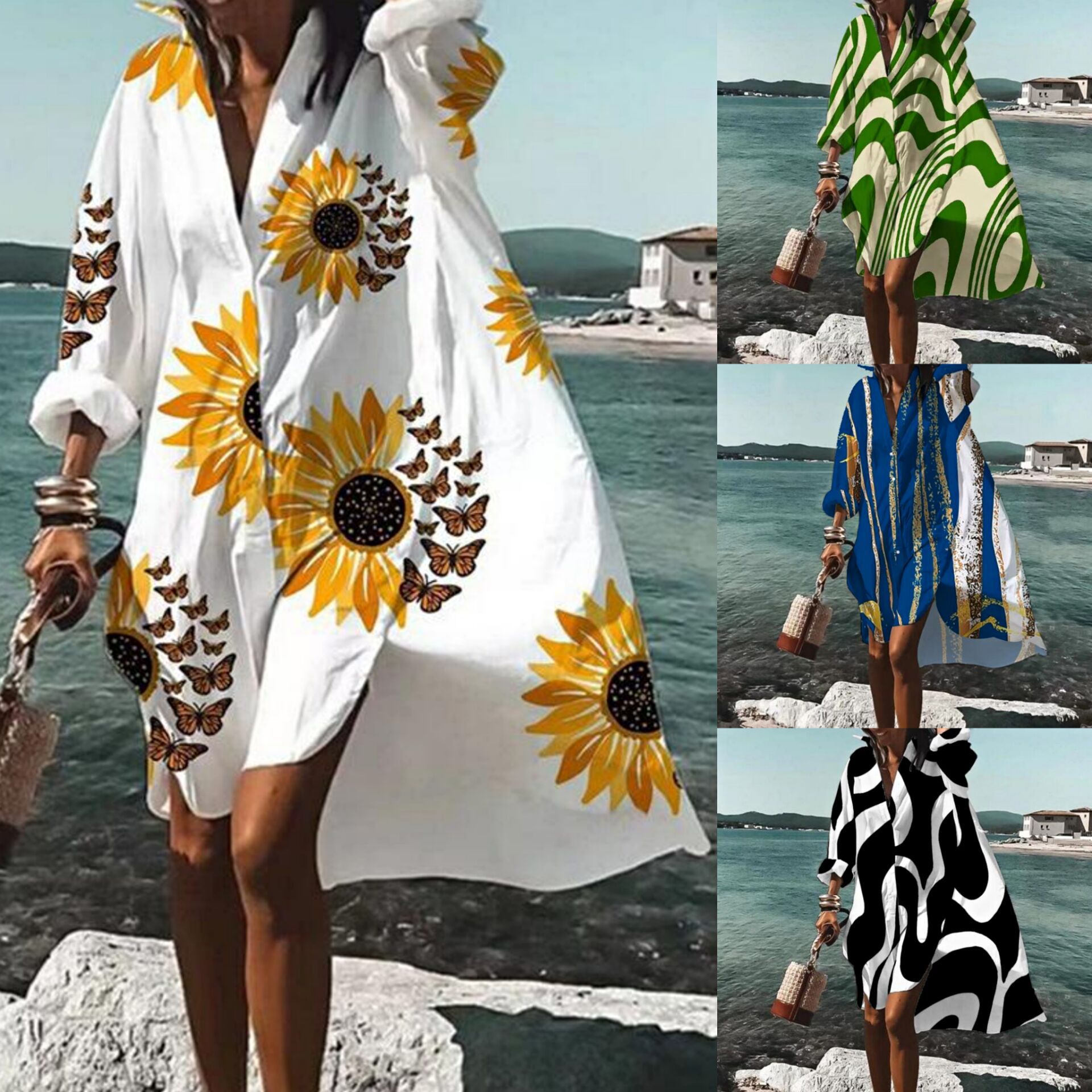 فستان قميص فضفاض بمقاس كبير لع - مراجعة Women Formal Office Wear Tops وسعره